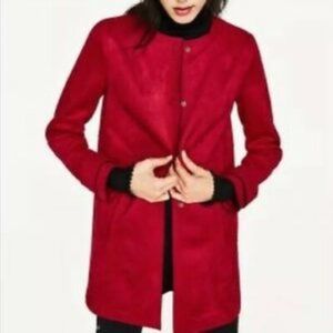 Zara faux suede red coat - S